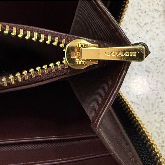 Coach Dark Brown Leather Monogram Gold Hardware Zippered Wallet - Picture 6 of 13